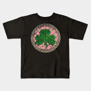 Celtic Knot Shamrock Pink Background Kids T-Shirt